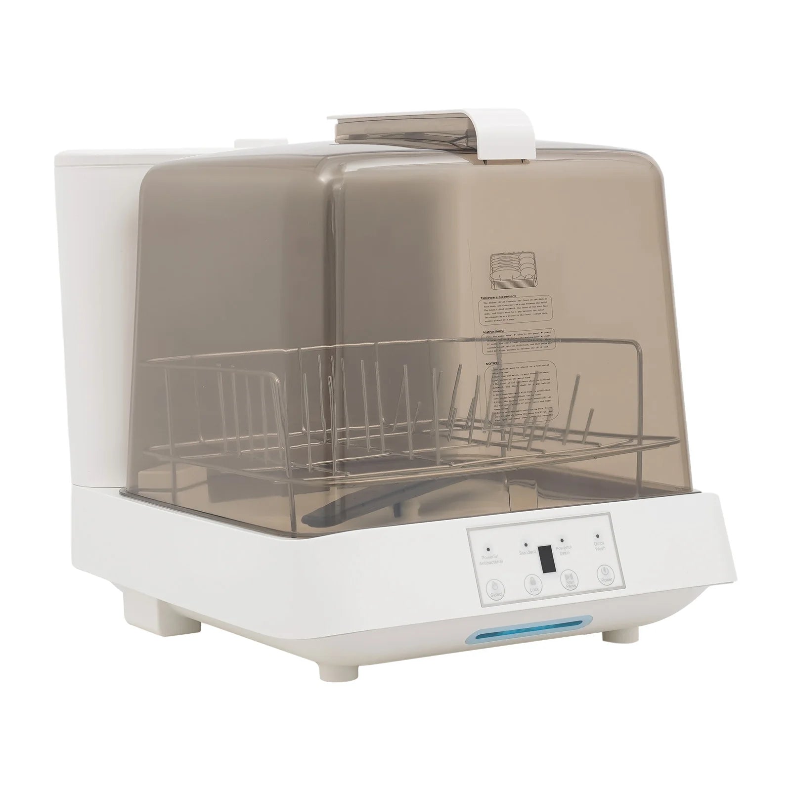 Modern Tank Built-in Portable Tabletop Dishwasher Touch Button Operation 360° Bottom Spray Arm Low Water Usage Automatic Washing And Drying All In One Compact Freestanding Dish Washing Equipment No Fixed Water Inlet Needed