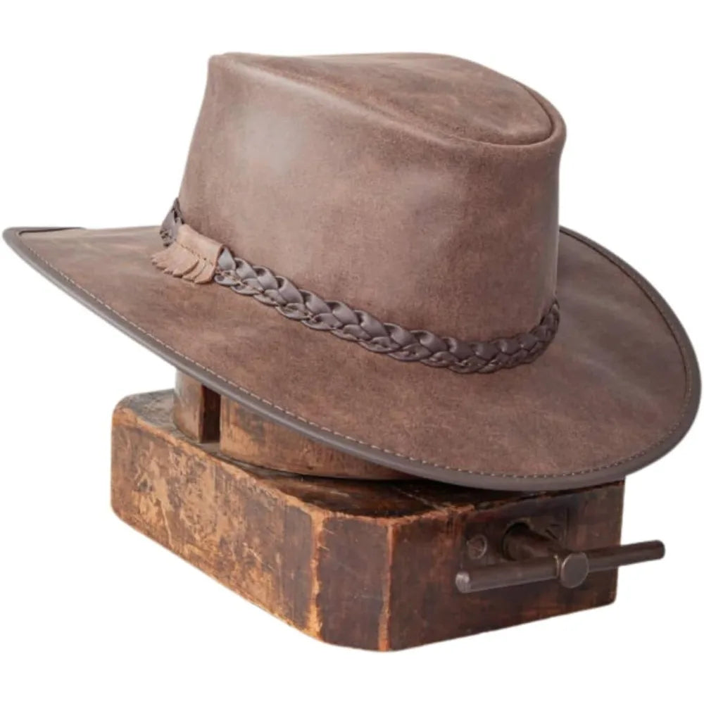 Cowboy Hats - Premium Leather Crushable Outback Hat, Handcrafted for Travel Durability and Style