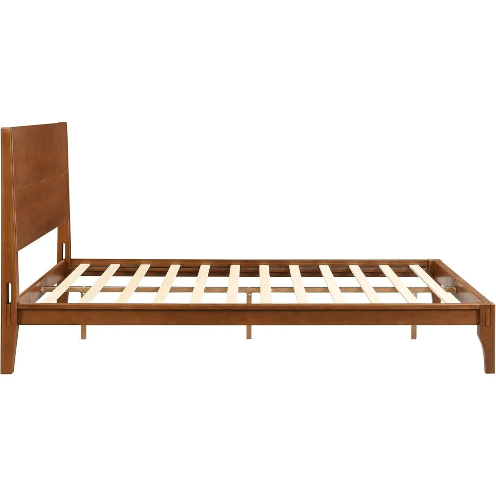 Merax Queen Size Bamboo Platform Bed, Mid-Century Modern Bed Frame with Tall Headboard, Solid Sustainable Bedframe Queen-size, W
