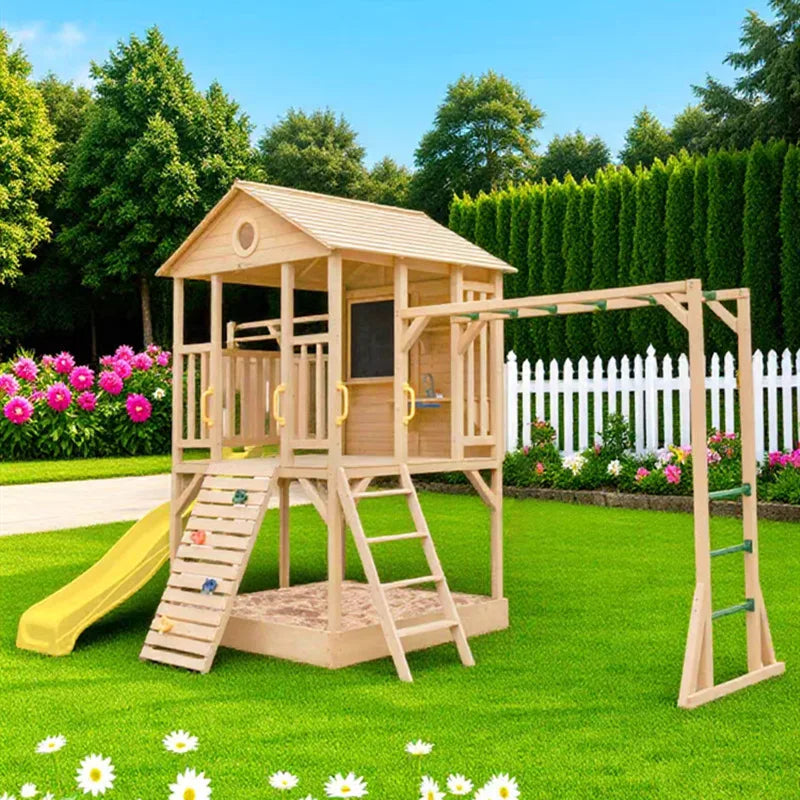 Kindergarten Playhouse Outdoor Assembly Slide Tree House Children Climbing Cabin Mobile Garden Gazebo Wooden House