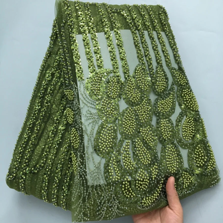 SJD LACE African Luxury Beads Mesh Lace Fabrics Nigerian Tulle 2025 French Tulle Beaded Net Lace for Women Evening Dresses A4034