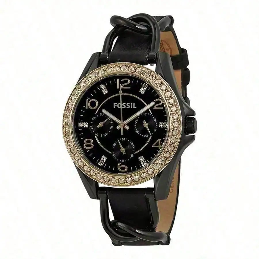 Fossil Woman Watches Quartz Watch White Round Diamond Setting Dial, Leather Strap,  Suitable for Daily Party Wear