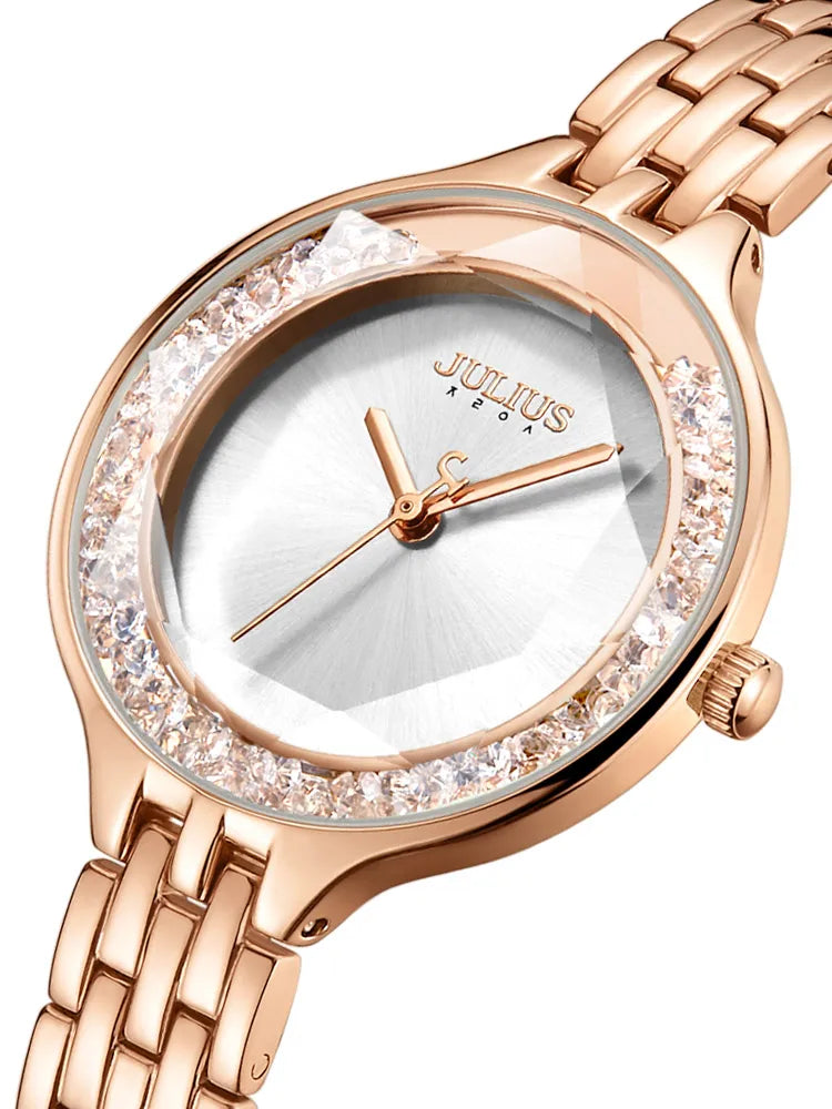 Moving Rhinestone Julius Lady Women's Watch Japan Quartz Elegant Fashion Hours Bracelet Stainless Steel Girl's Birthday Gift Box