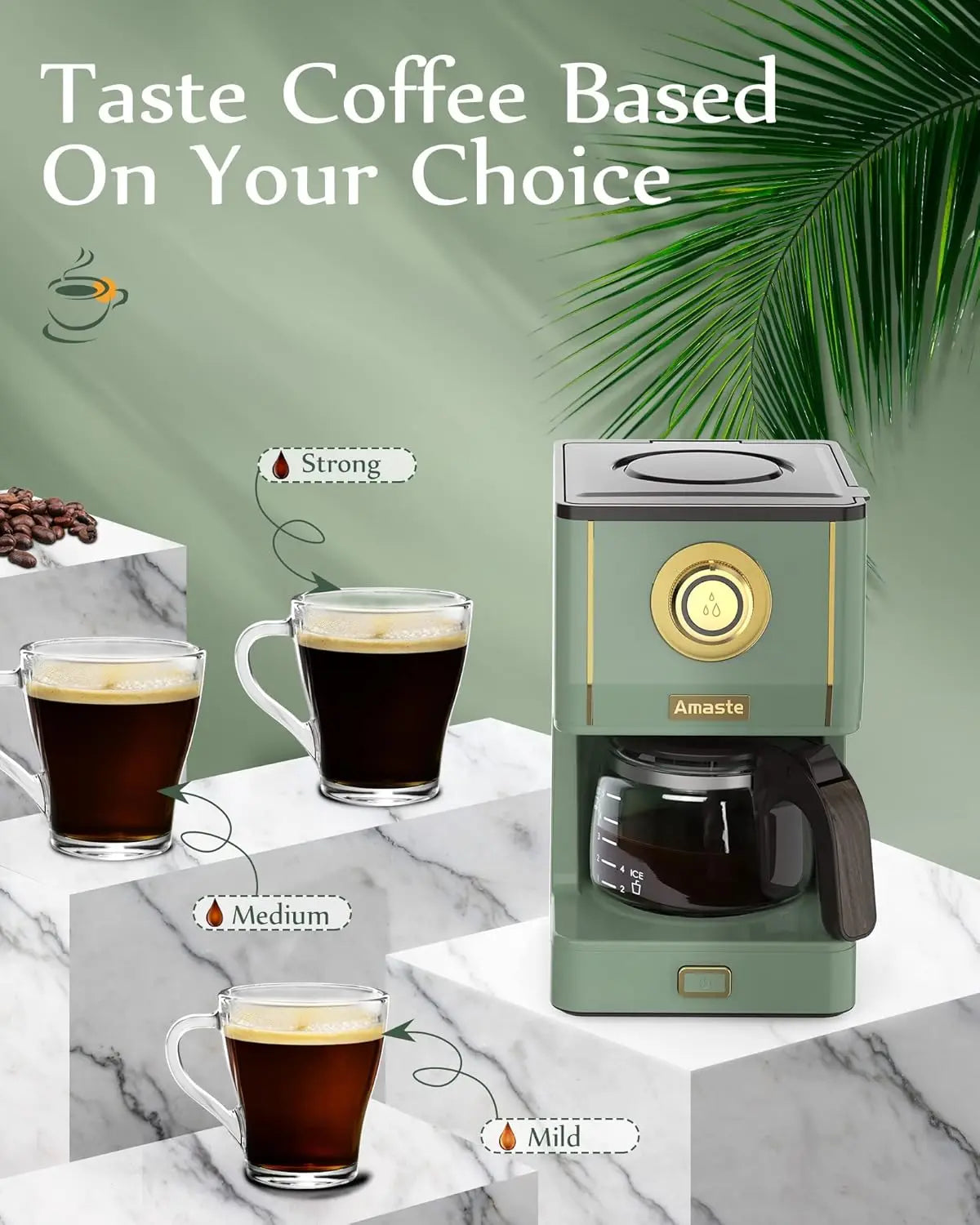 Drip Coffee Maker, Coffee Machine with 25 Oz Glass Coffee Pot, Retro Style Coffee Maker with Reusable Filter & Three Brewing