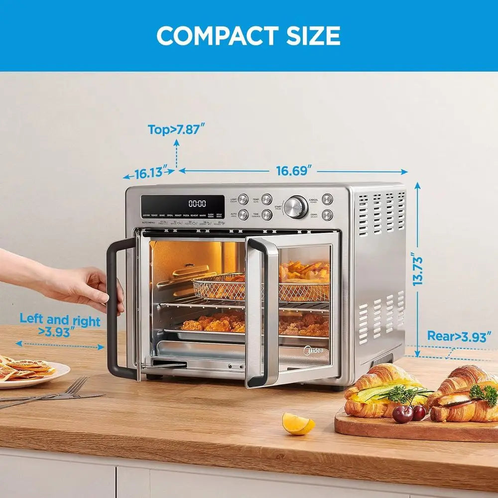 Extra Large 26.4 QT Air Fryer Toaster Oven Combo, 10-in-1 Multifunction, 25% Faster Cooking, 90% Less Oil, Stainless Steel
