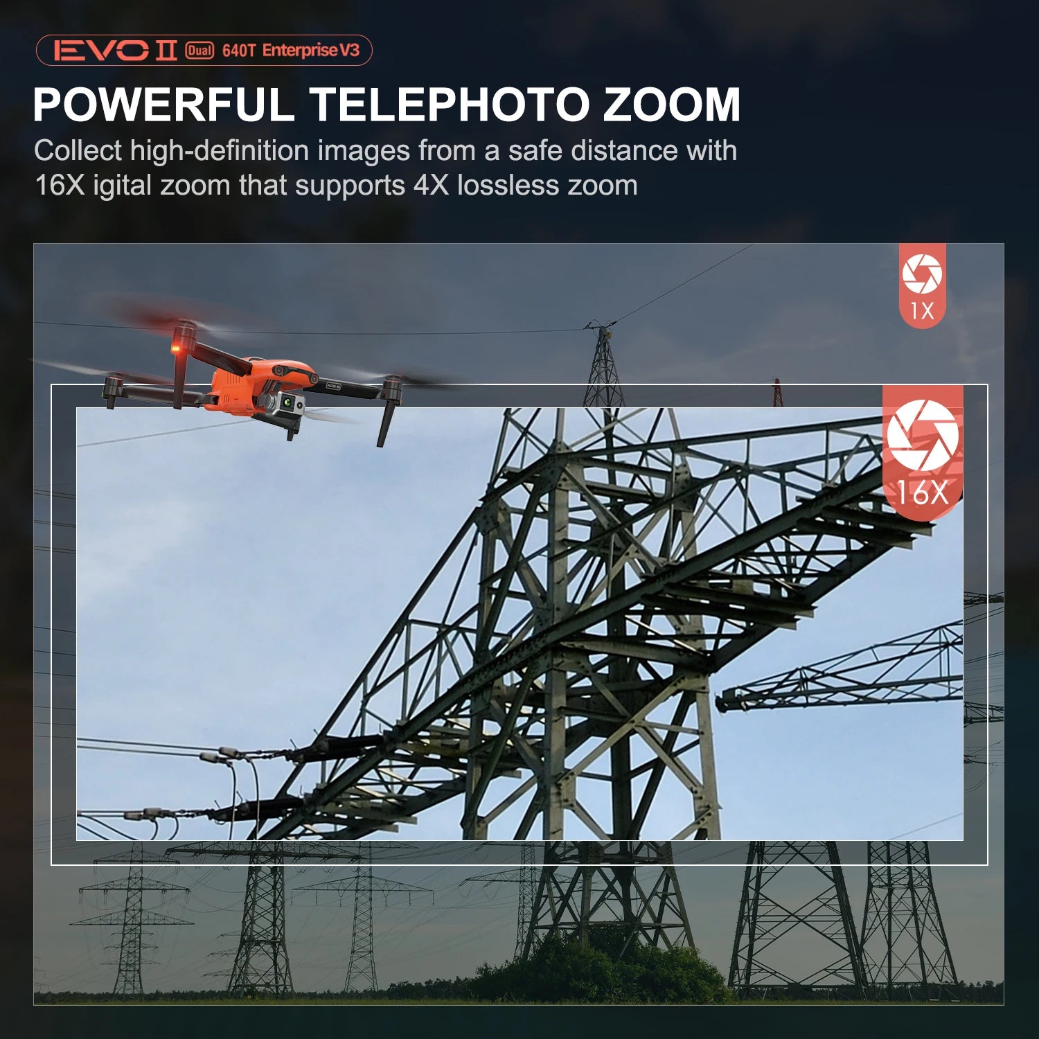 Autel Robotics EVO II Dual 640T Enterprise V3 Drone 16x Digital Zoom 6K/30fps HDR Multiple temperature measurement modes 4GNSS