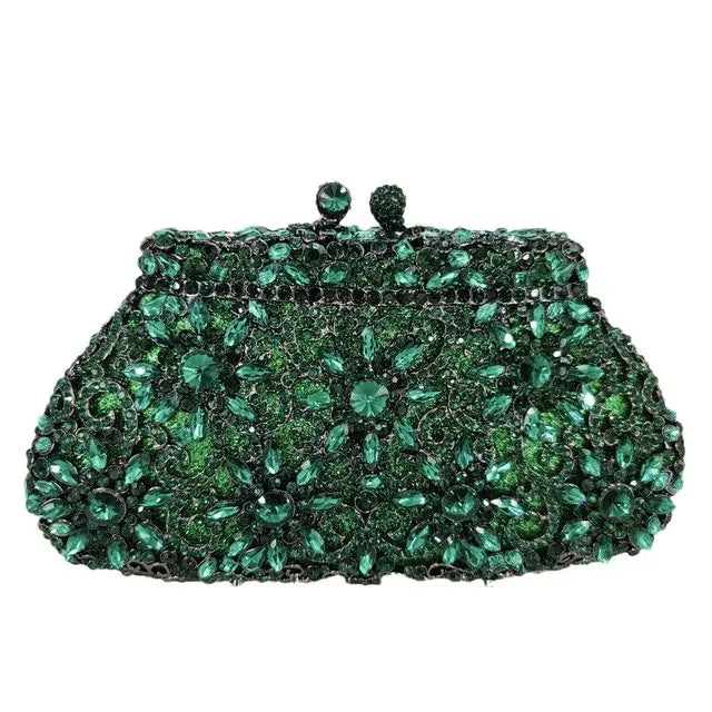 Boutique De FGG (in stock) Flower Crown Clutch Silver Crystal Evening Handbag Women Party Prom Bag Bridal Clutches Wedding Purse