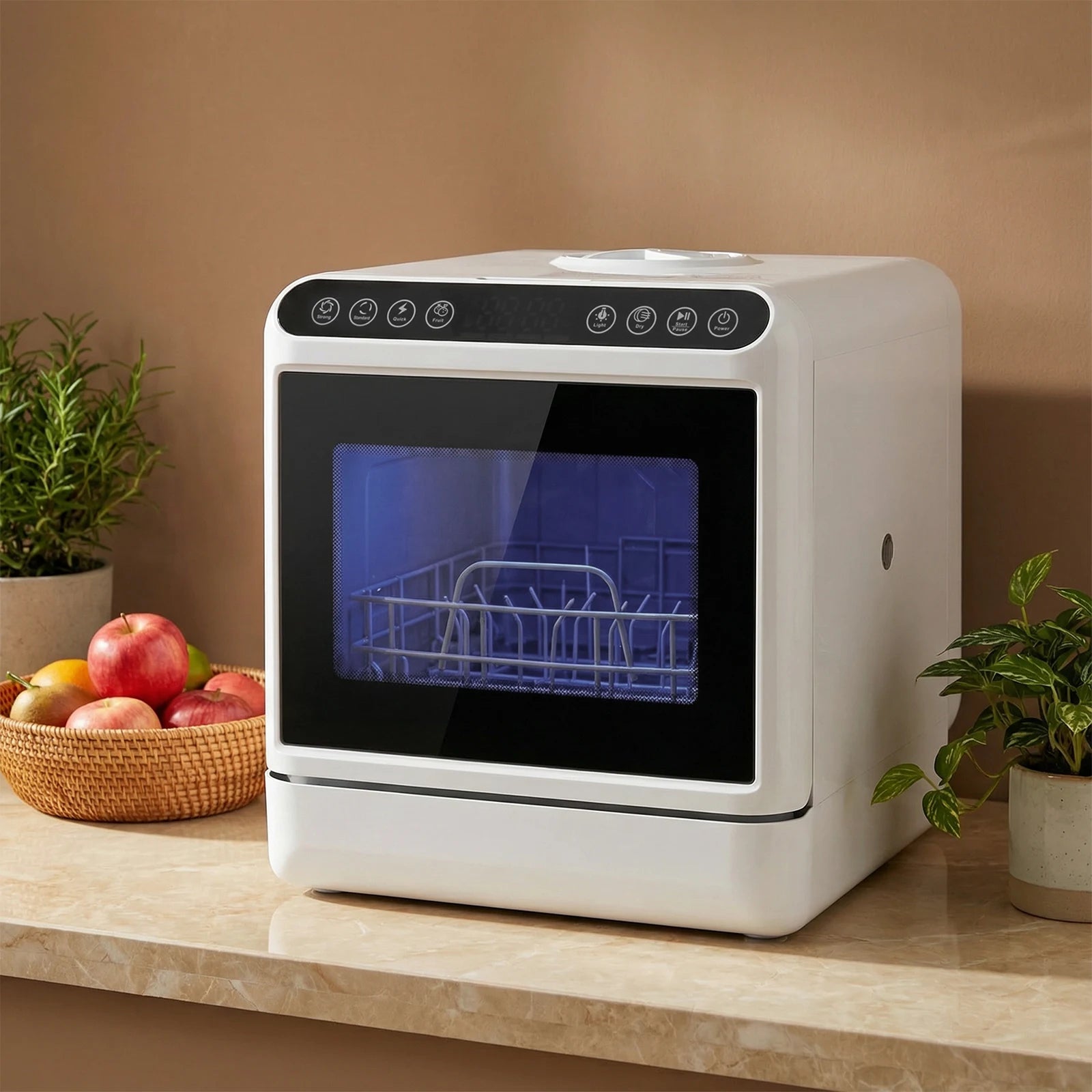 Countertop Dishwasher No Hookup Needed Mini Dishwasher 360° Dual Spray High-Temp& Air-Dry Function for Apartments& RVs