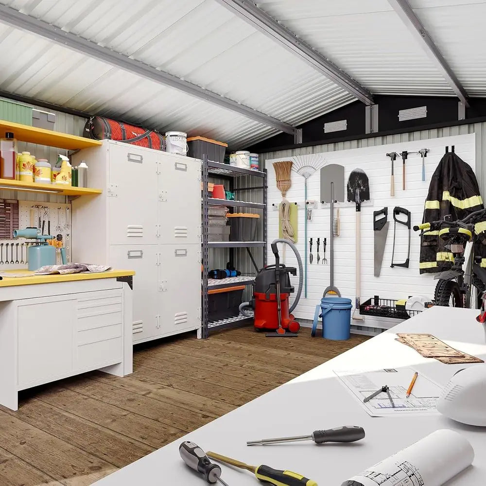 10 x 12-Foot Outdoor Storage Shed with Double Hinged Door, Lockable and Sloped Roof for Garden and Backyard Use, Black
