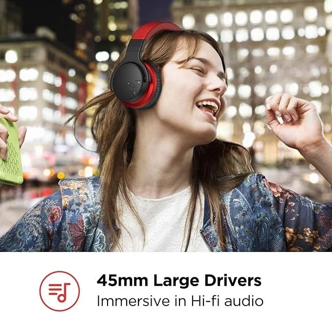 COMMALTA Active Noise Cancelling Over Ear Bluetooth Headphones - Brilliant Red