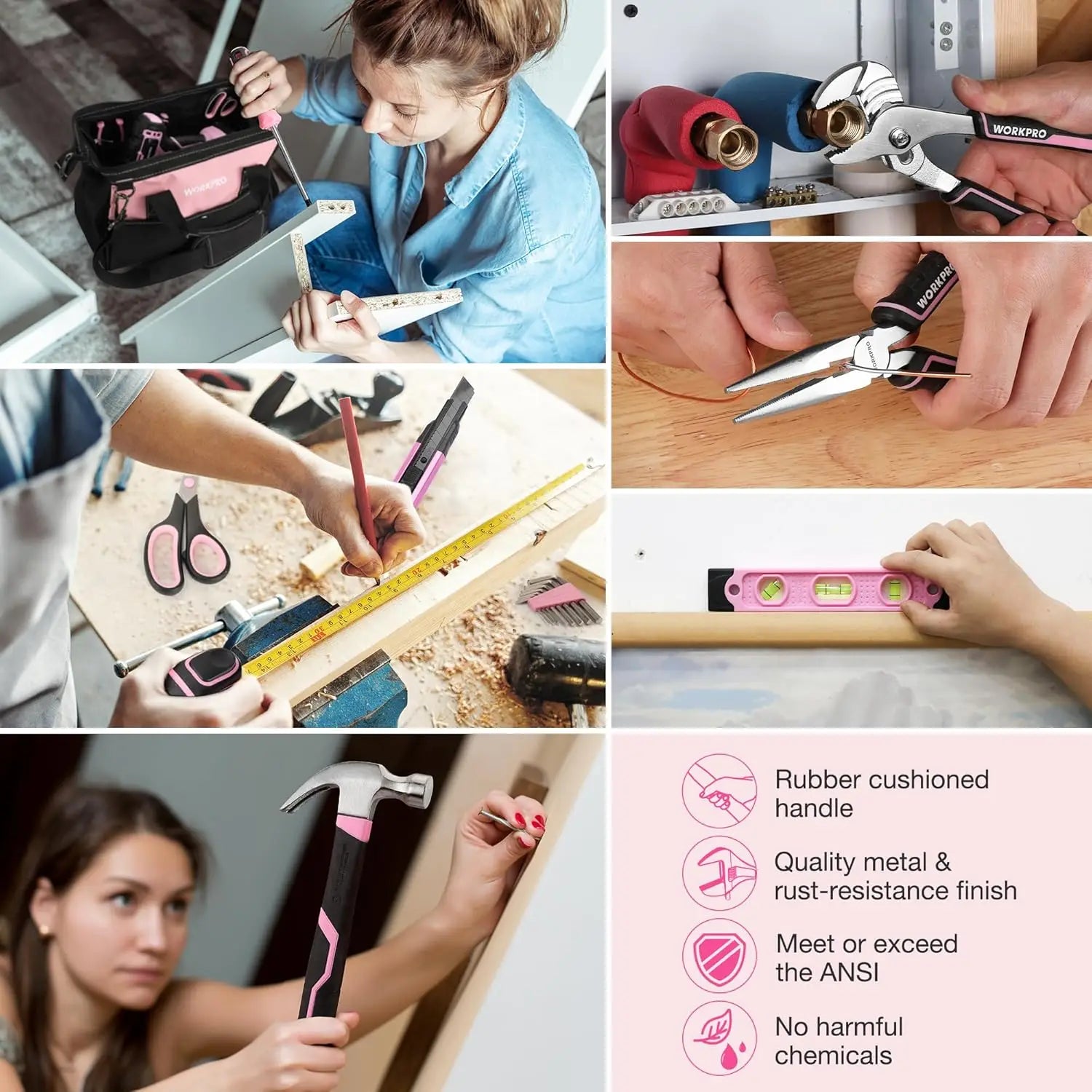 Pink Tool Kit with 20V Cordless Drill, 157PCS Home Repair Set for Women, Includes Storage Bag