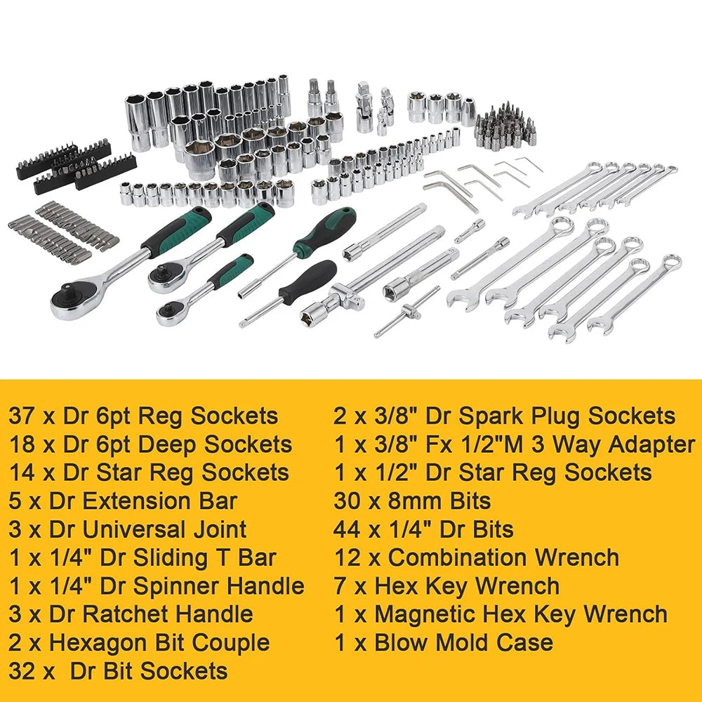 216-Piece Home & Auto Repair Tool Kit - Complete Socket Wrench Mechanics Tool Set with Storage Case for Car Maintenance