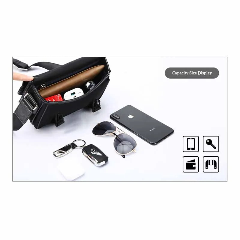 BOPAI Men's Waterproof Messenger Bag Multi-functional Vintage Shoulder Bag Casual Travel Bag Large-capacity Fashion Bag