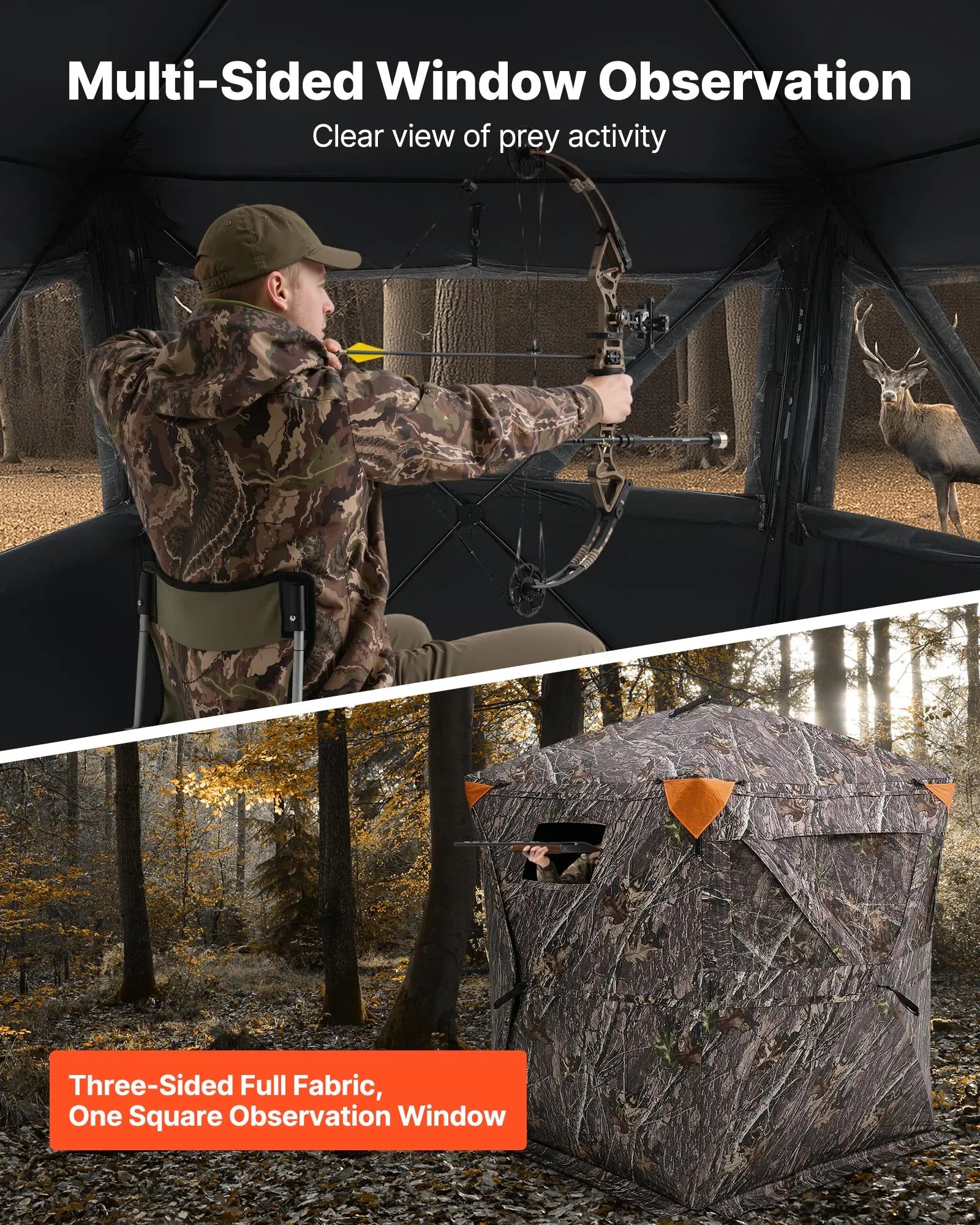 SucceBuy Hunting Blind, 270° See Through Ground Blind, 2-3 Person Pop Up Deer Blind for Hunting with Carrying Bag, Portable Tent