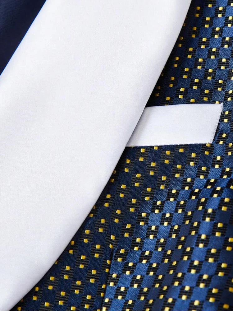 Men's three-piece slim-fitting suit set, including a tuxedo, a single-button shirt, a vest, and stretch waist pants, suitable fo