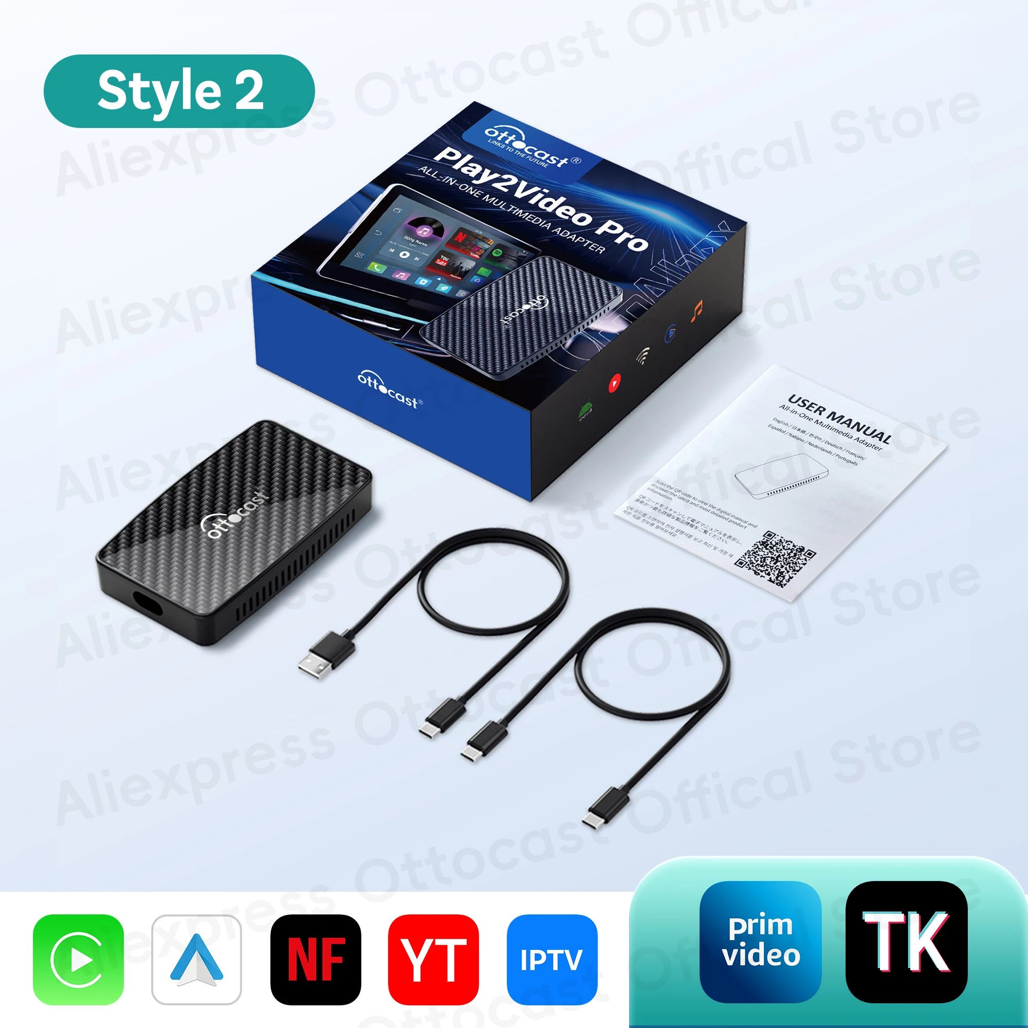 OTTOCAST Play2Video Pro Wireless CarPlay Android Auto Adapter for Youtuber for NetFlix Car Accessories for Lada HAVAl HYUNDRI