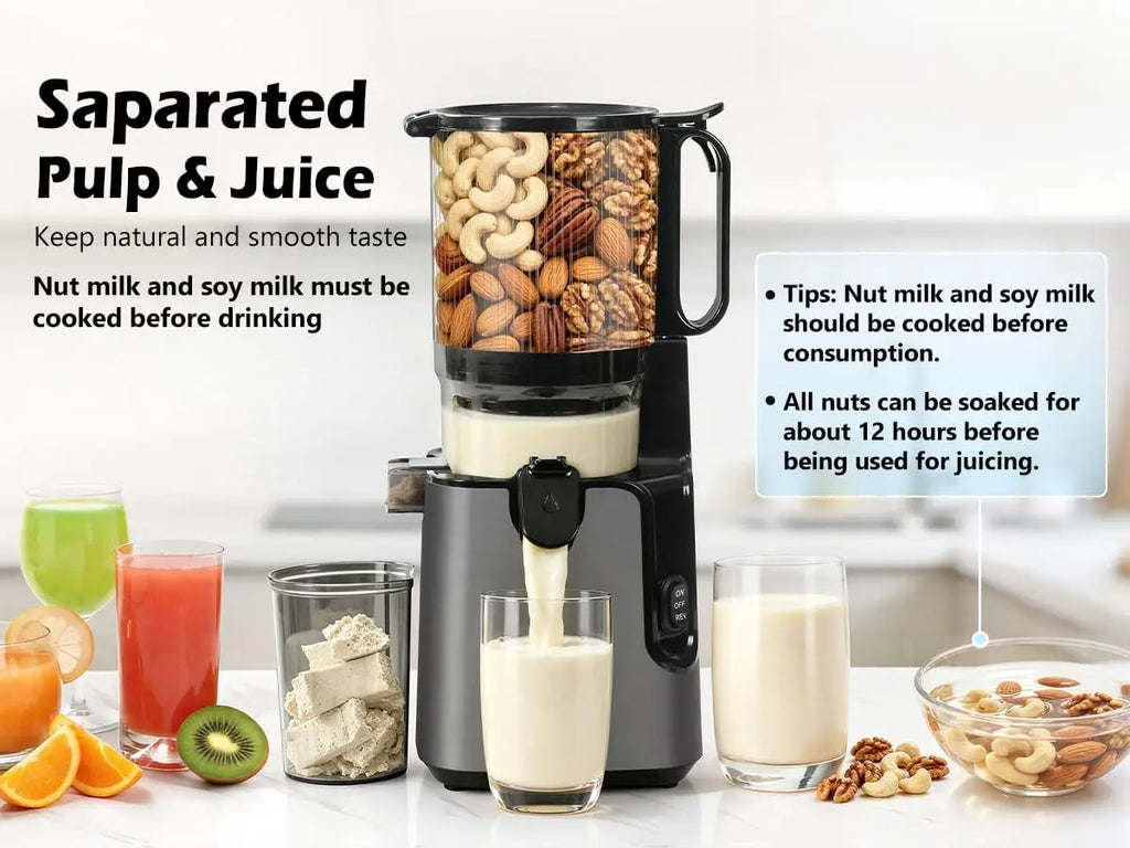 2-in-1 Cold Press Juicer, 5.8" Wide Chute, 400W Masticating Juicer for Whole Fruits & Veggies, Easy Clean, Nut Milk & Juice