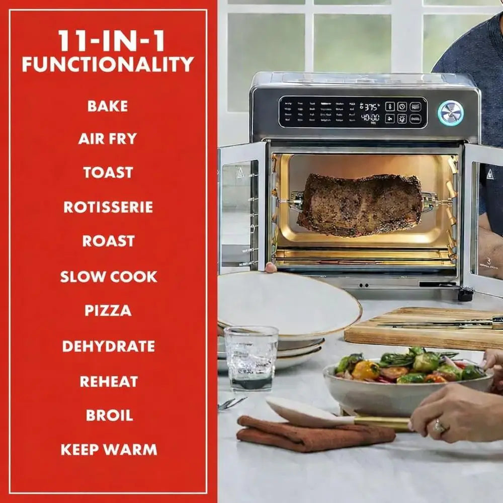 Extra Large French Door Air Fryer Toaster Oven Combo, 24 Functions, Digital Controls, 7 Accessories, Stainless Steel, 26QT Capac