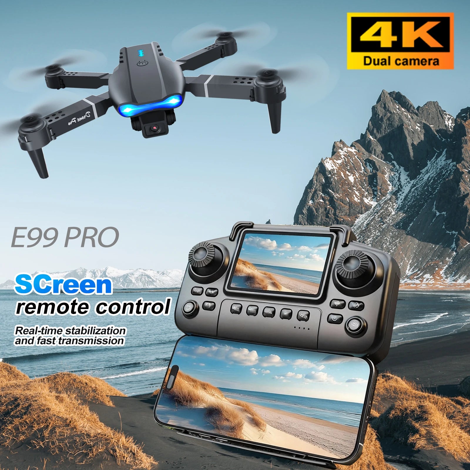 ZNLYRION E99 PRO RC Drone 4K Dual Camera Optical Flow Obstacle Avoidance Foldable FPV Quadcopter Toy for Beginners