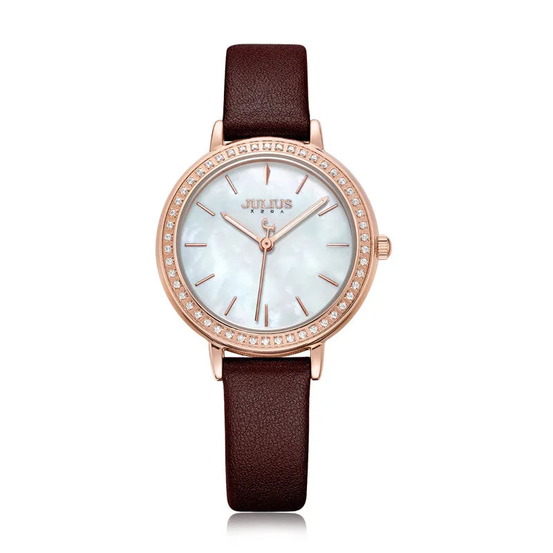 Mother-of-pearl Julius Lady Women's Watch Japan Movt Elegant Fashion Hours Clock Real Leather Bracelet Girl's Birthday Gift Box