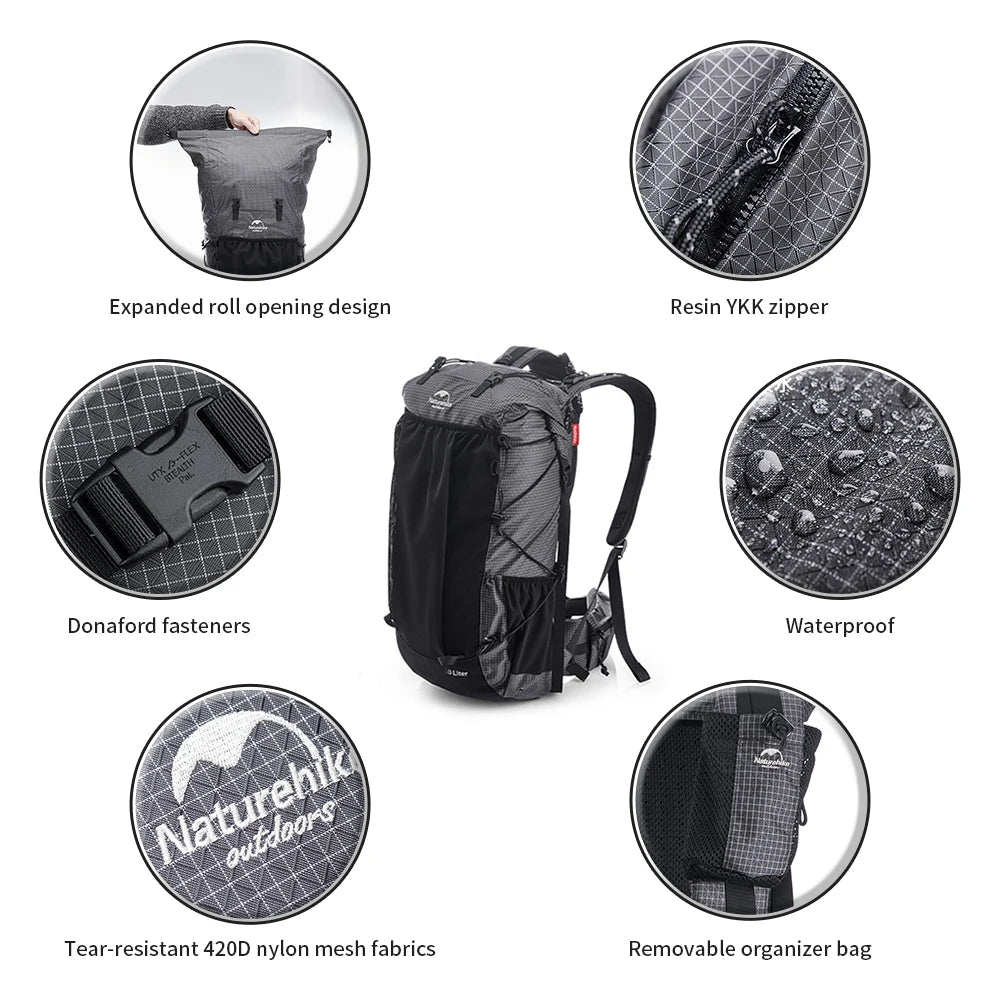 Naturehike Men's Backpack 40L Climbing Backpack Travel Shoulder Bag Fishing Trekking Rucksack Camping Hiking Backpack with cover