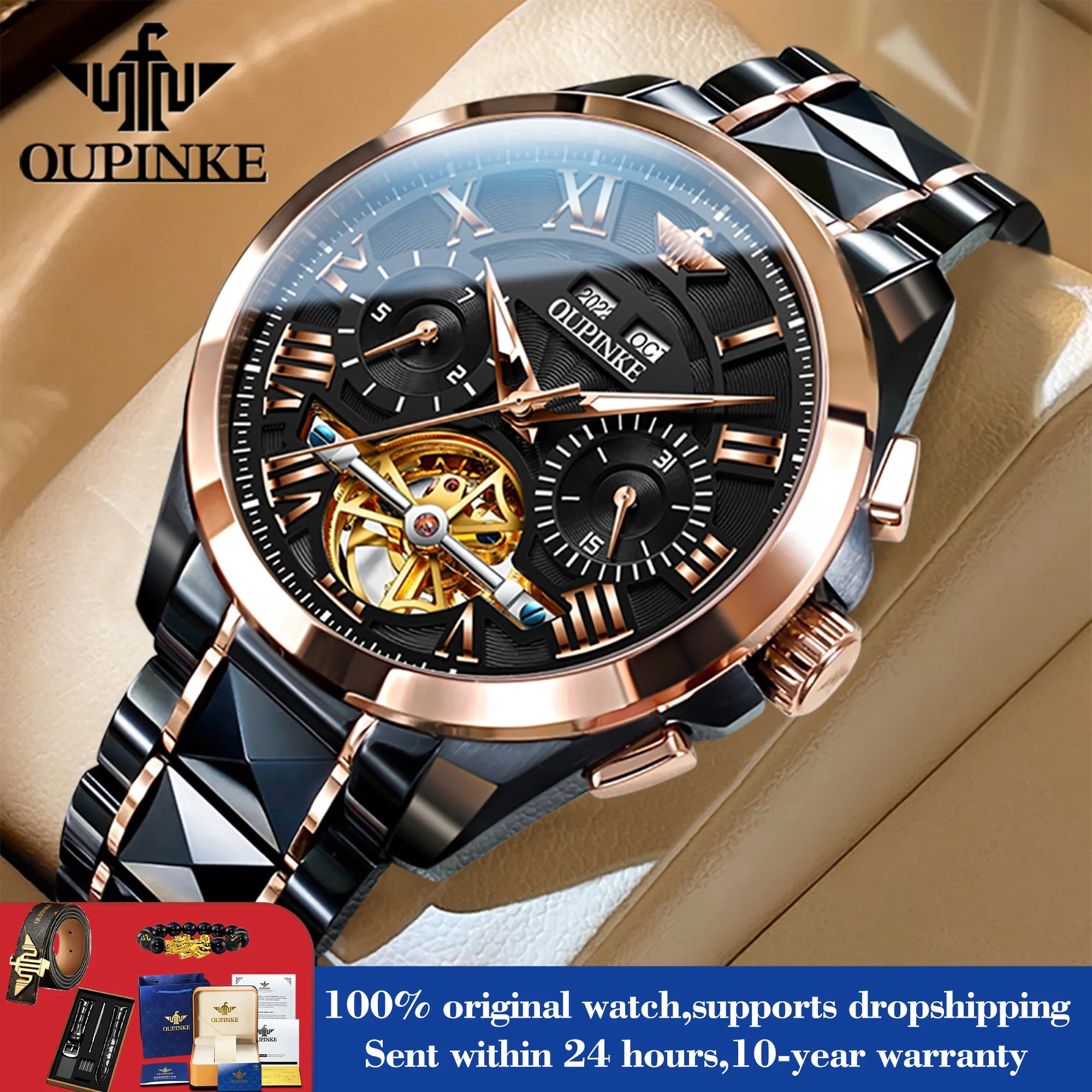 OUPINKE 3236 Men's Watches Top Brand Original Mechanical Watch For Men 50M Waterproof Luxury Man Automatic Dress Wristwatch