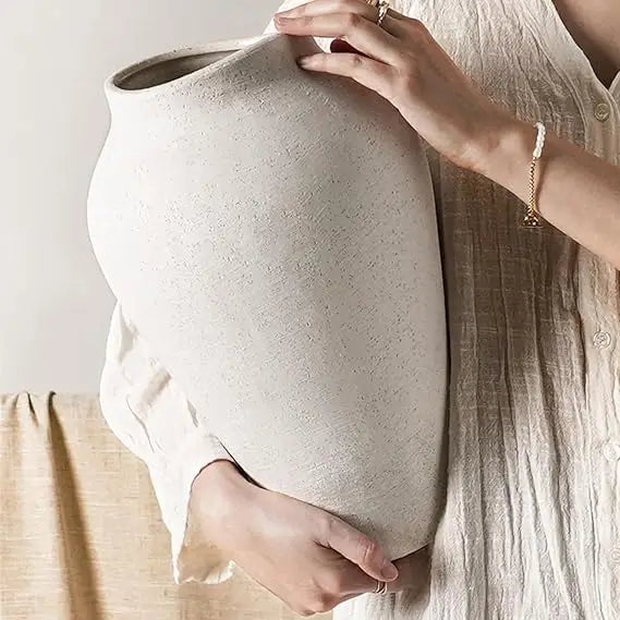Ceramic Vase - Large 13.6 Inch Tall Floor Vase for Centerpieces, Farmhouse Rustic Minimalist Home Decor for Living Room, E