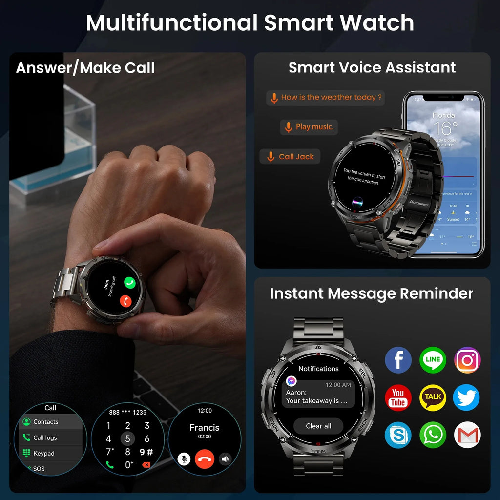 KOSPET TANK T3 Ultra 2 GPS Rugged Smart Watch For Men 5ATM IP69K Waterproof Military Grade Stainless Steel 24/7 Health Monitor