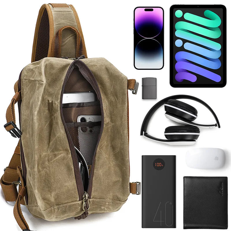 Canvas Bag Large Capacity Chest Bag Single Shoulder Backpack Men's Multifunctional Outdoor Messenger Bag Fashion Bag