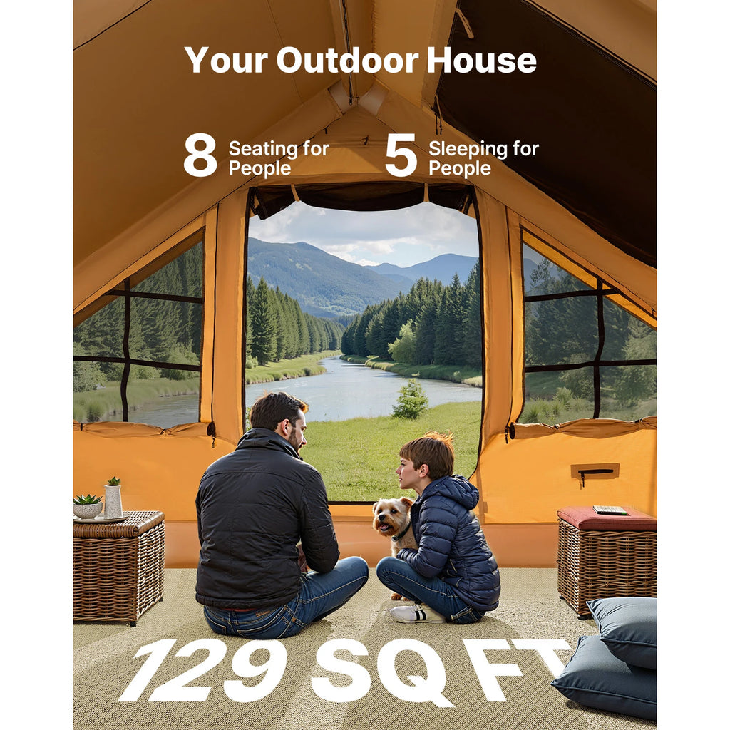 VEVOR Inflatable Tents for Camping Easy Setup Blow up Tent with Hand Pump Glamping Tent with Skylight Stove Jack & Mesh Windows