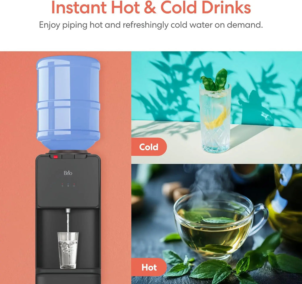 Top-Load Water Cooler Dispenser for 3-5 Gallon Bottles, Hot & Cold with Spill-Free Loading and Child Safety Lock, Black
