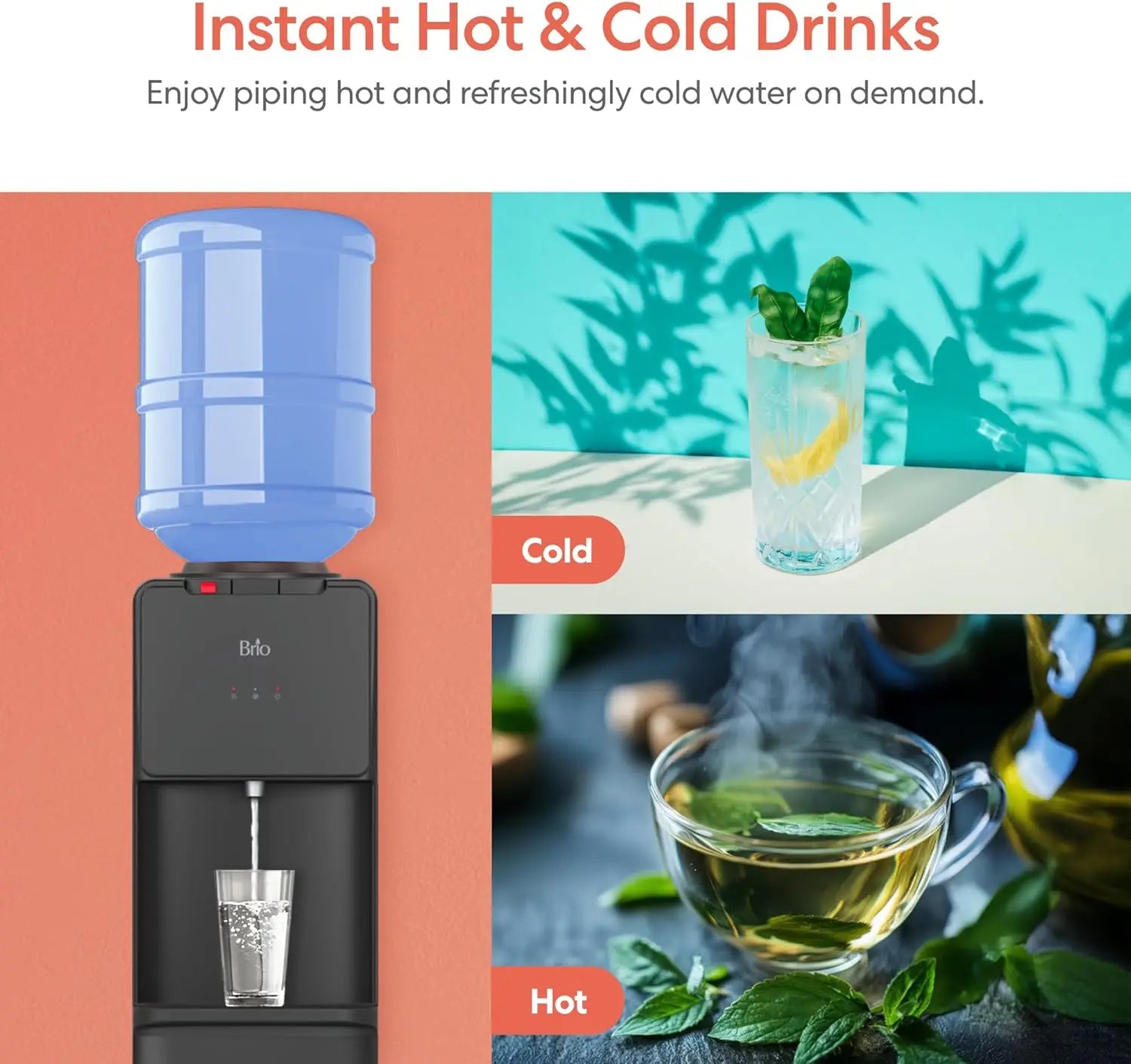 Top-Load Water Cooler Dispenser for 3-5 Gallon Bottles, Hot & Cold with Spill-Free Loading and Child Safety Lock, Black