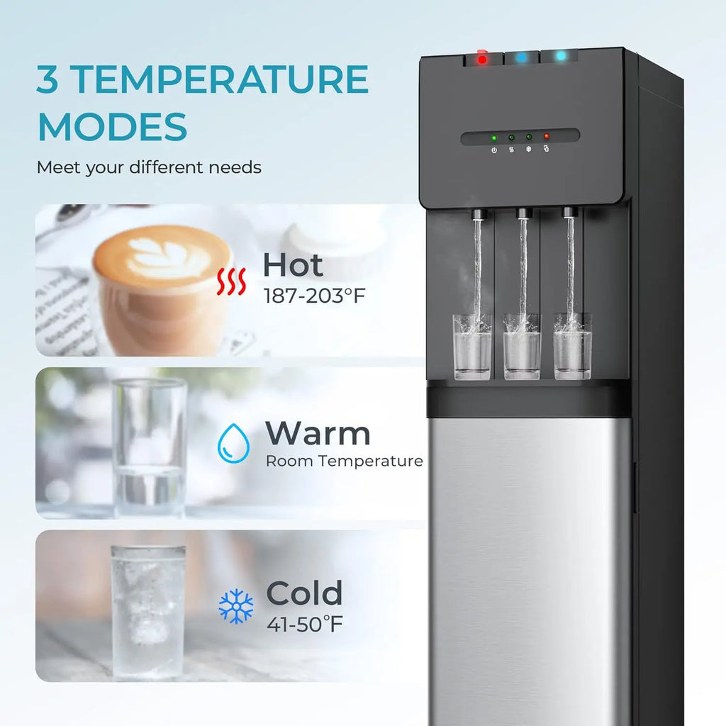 Bottom Loading Water Cooler Dispenser for 5 Gallon Bottle with 3 Temperature Settings, Child Lock & LED Display, for Home Office