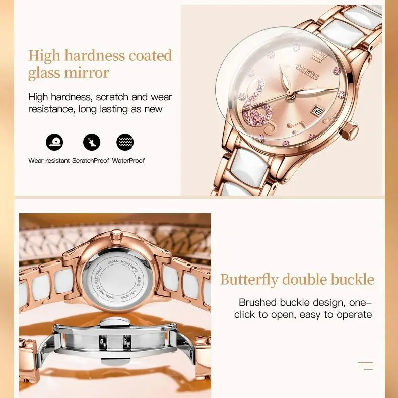 OLEVS 3605 Women Watch Top Brand High Quality Quartz Watch Exquisite Diamond Note Waterproof Dial Dress Ceramic Women Watch