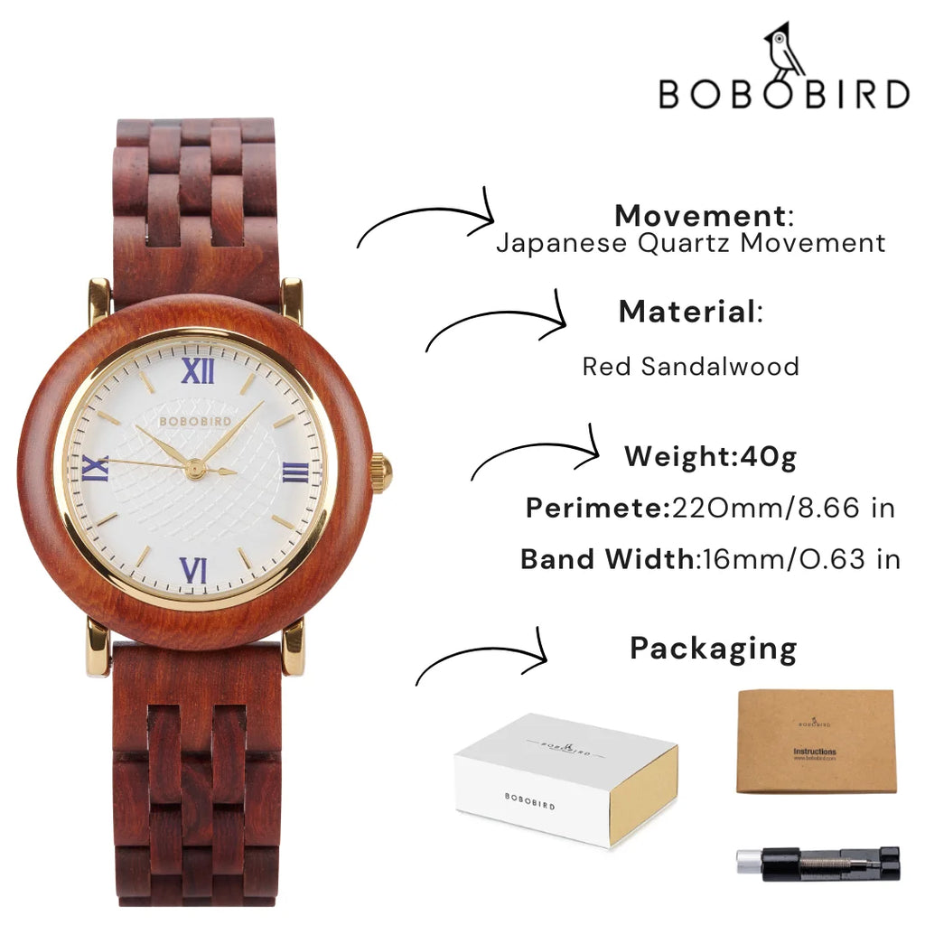 BOBO BIRD Women's Wooden Watch 2025 New Elegant Quartz Wristwatch for Ladies and Girl Natural Wood Timepiece Gift for Girlfriend